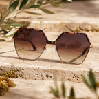Bulget - Lunettes de Soleil Hexagonales Or Rose Havane (vue 2) — Bulget | View Optik