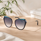 Bulget - Lunettes de Soleil Papillon Bleu Marine Argent (vue 5) — Bulget | View Optik