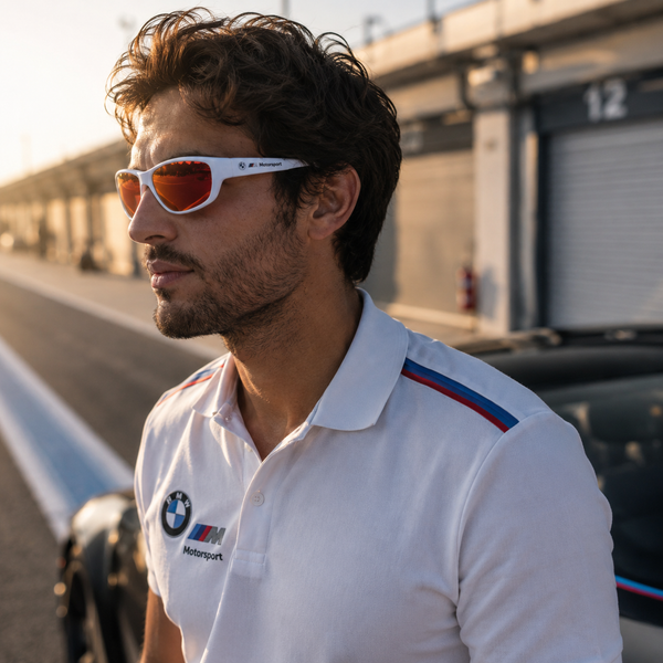 BMW Motorsport — Lunettes de Soleil Sport Wrap Blanc Verres Miroir Orange — BMW Motorsport | Lunettes de soleil UV400
