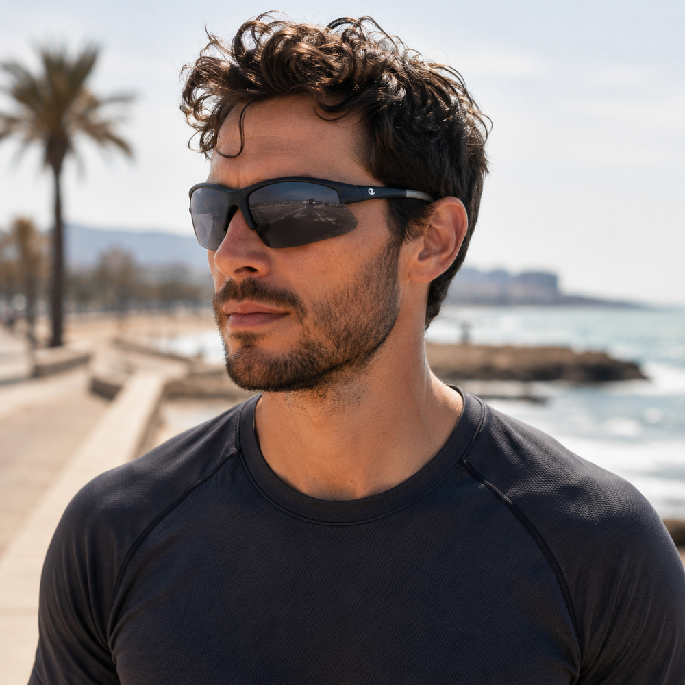 Champion — Lunettes de Soleil Sport Semi-Sans Cerclage Polarisées Noir — Champion | Lunettes de soleil UV400