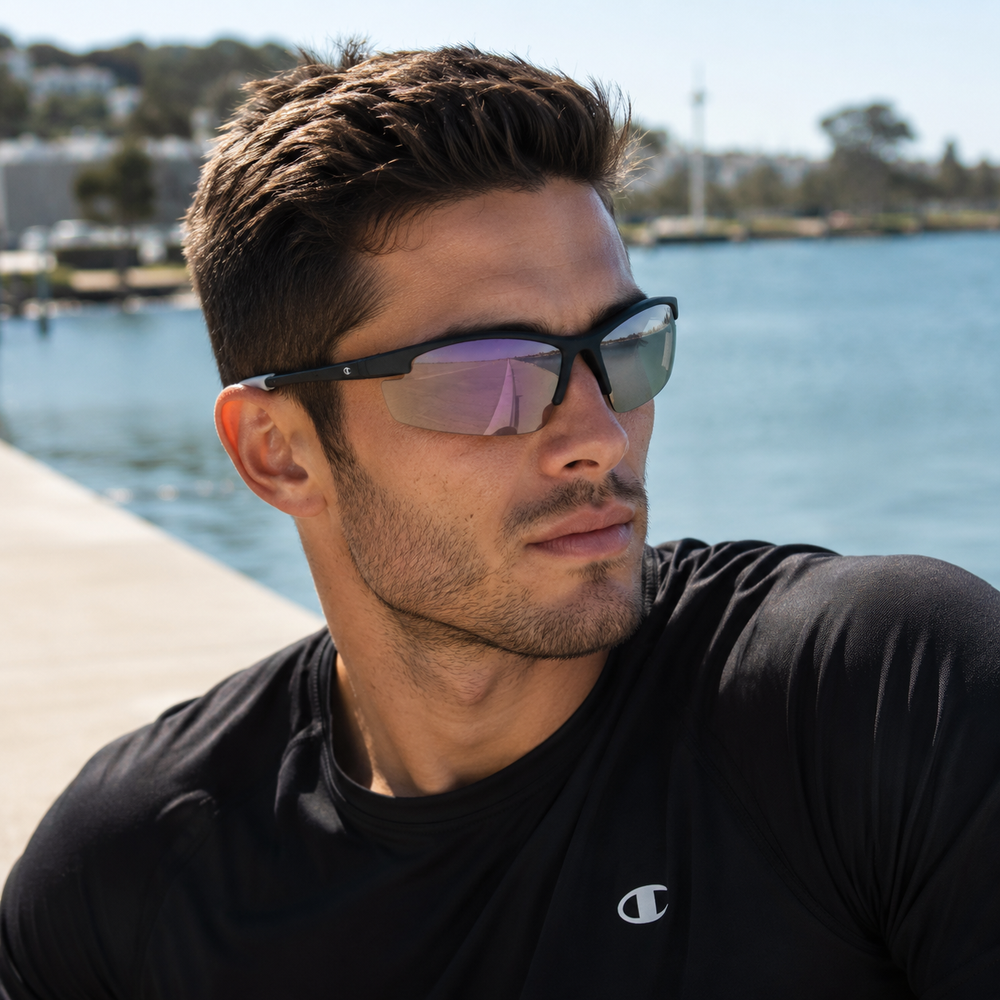 Champion — Lunettes de Soleil Sport Semi-Rimless Polarisées Flash Bleu — Champion | Lunettes de soleil UV400